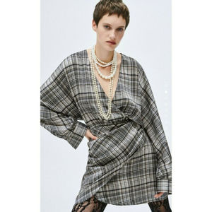 ZARA NWT Plaid Satin Effect Dress Multicolored